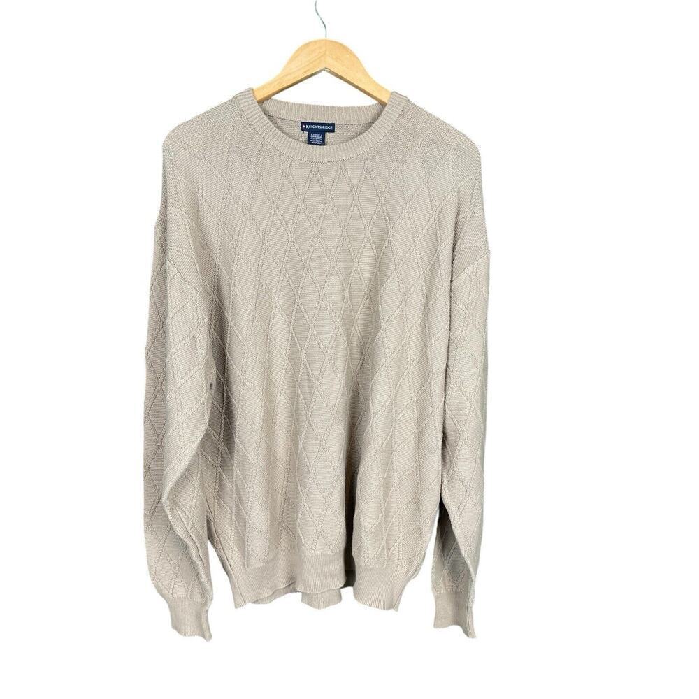 Vintage Knightsbridge Beige Argyle Diamond Sweater Mens Large Classic Preppy